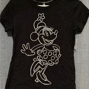 Disney Black and White T-Shirt with Minnie Mouse Outline and spattered sparkles